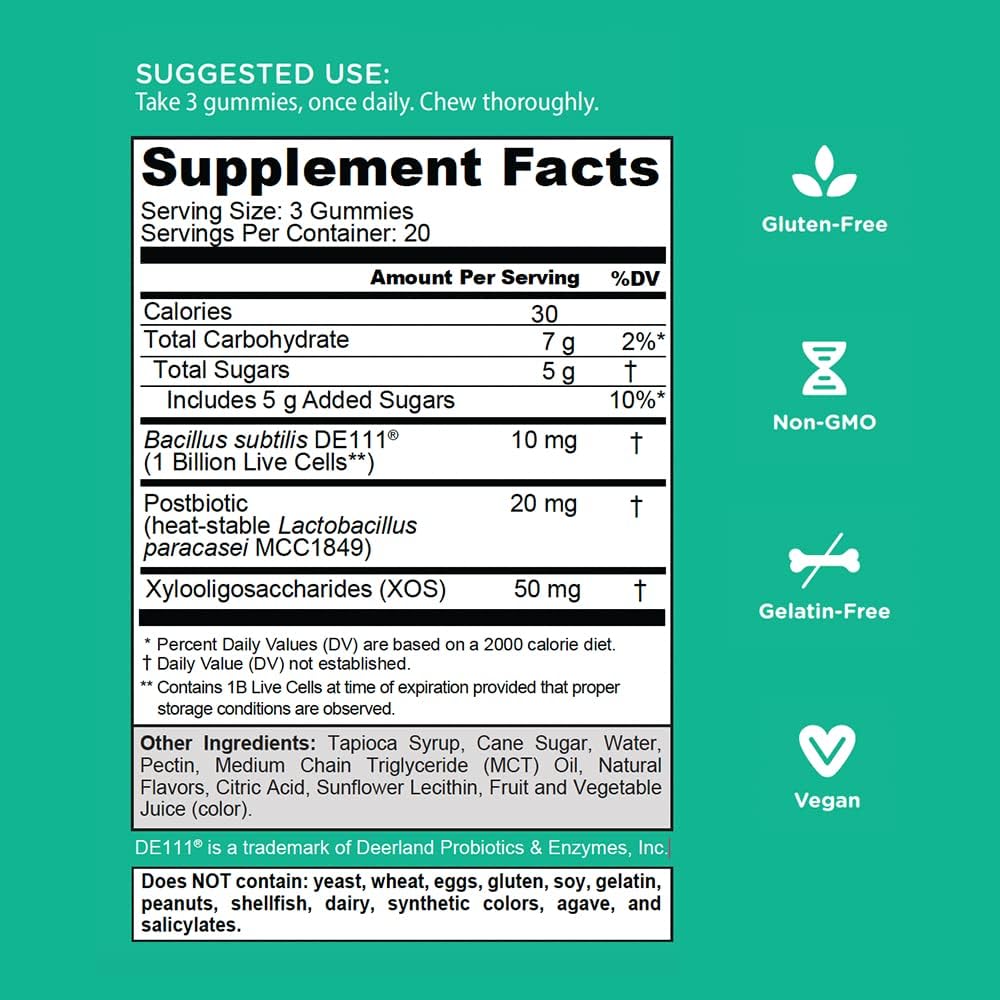 Supplement facts label with green background and white text