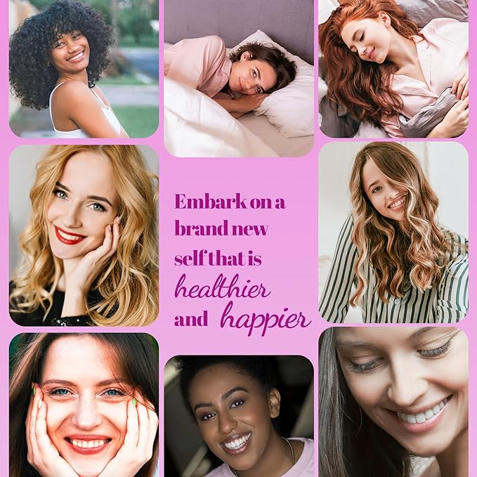 Collage of women with motivational text on a pink background