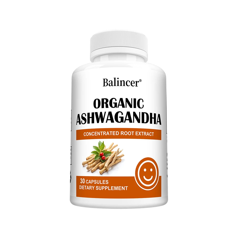 Balincer Organic Ashwagandha supplement bottle on a white background