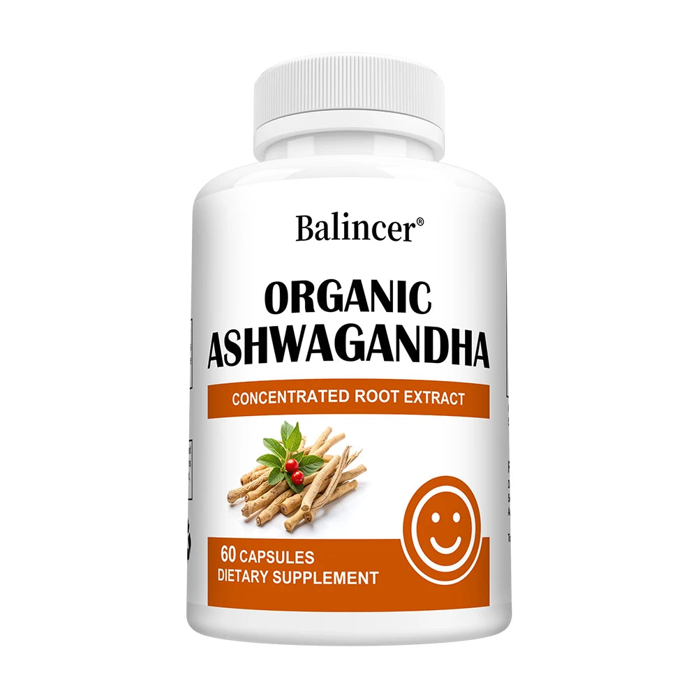 Balincer Organic Ashwagandha supplement bottle on a white background
