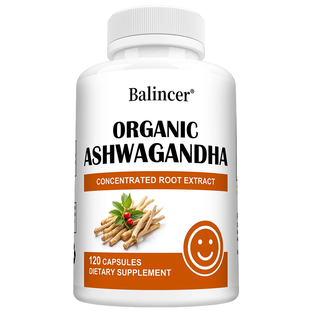 Balincer Organic Ashwagandha supplement bottle on a white background